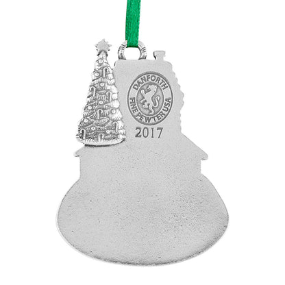 Danforth Pewter Christmas Ornament Dog and Boy making gingerbread house. Backside of ornament with Danforth touchmark and "2017" engraved.