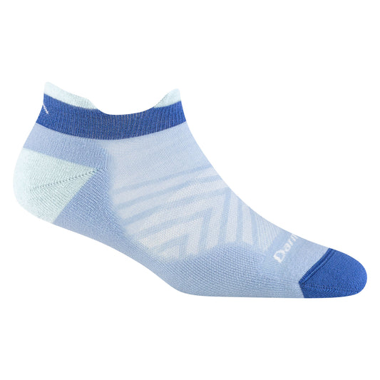 Darn Tough Women's 1047 sky no show sock - light blue, dark blue and white
