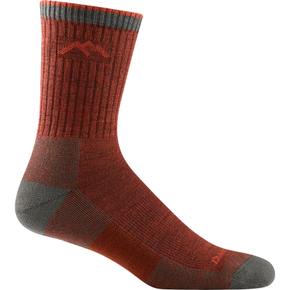 Darn tough rust sock with rust mountain outline detail, gray toe and heel