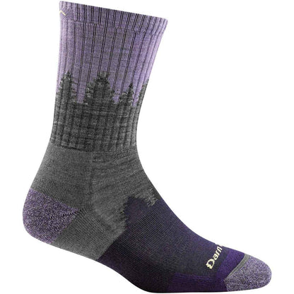 Darn Tough purple, lavendar and sage green sock with forest print