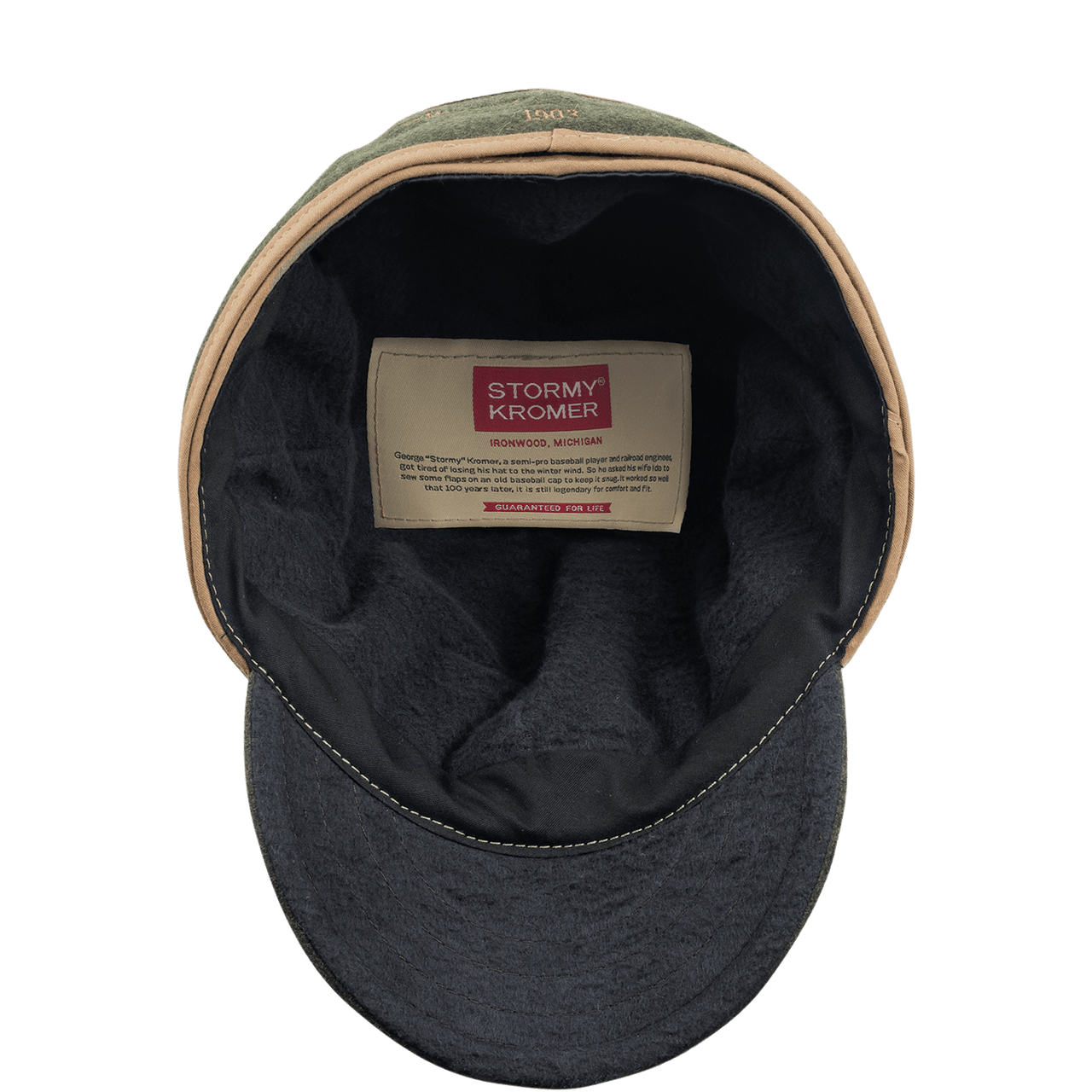 Stormy Kromer Mackinaw Olive wool hat interior