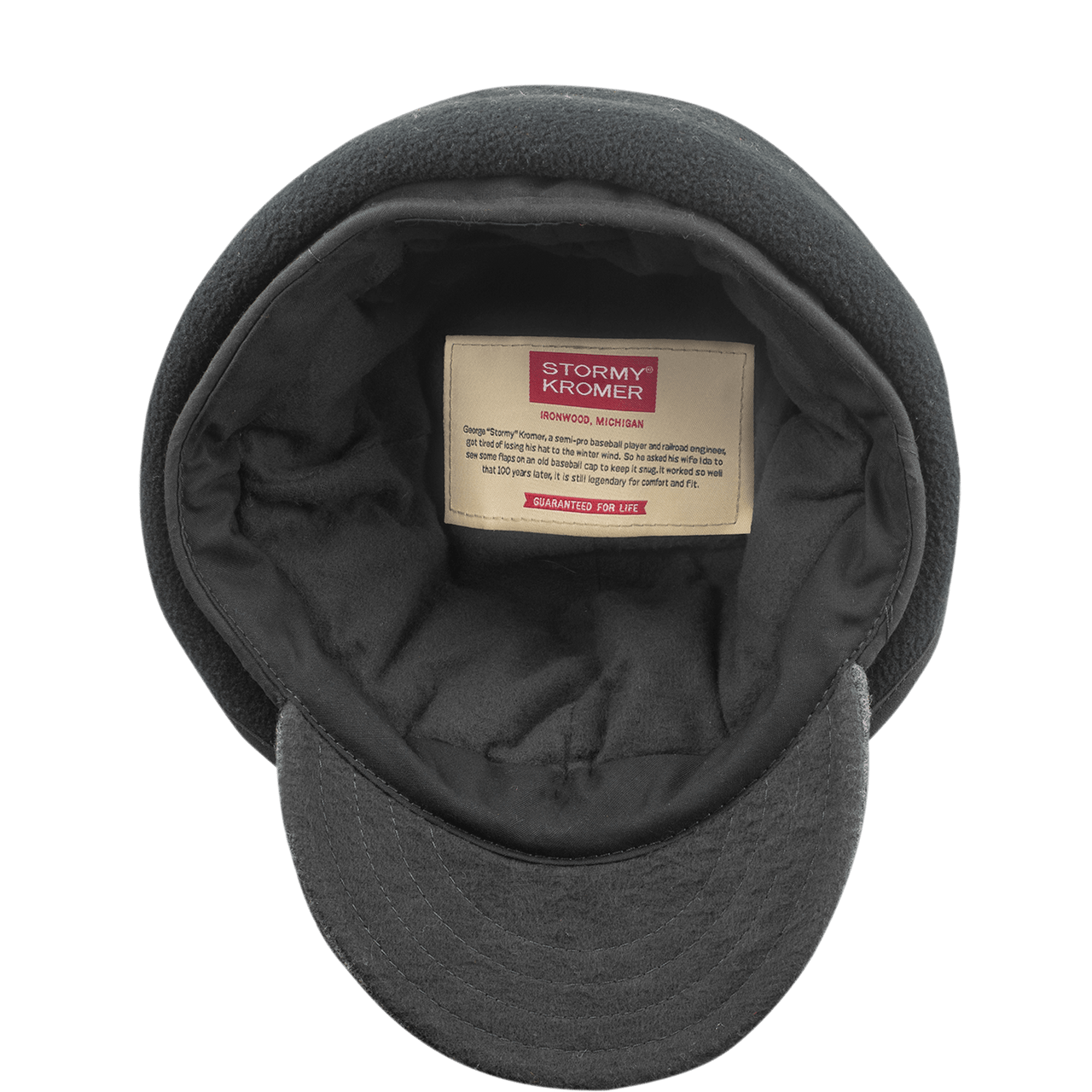 interior view of Stormy Kromer Rancher gray wool rancher cap