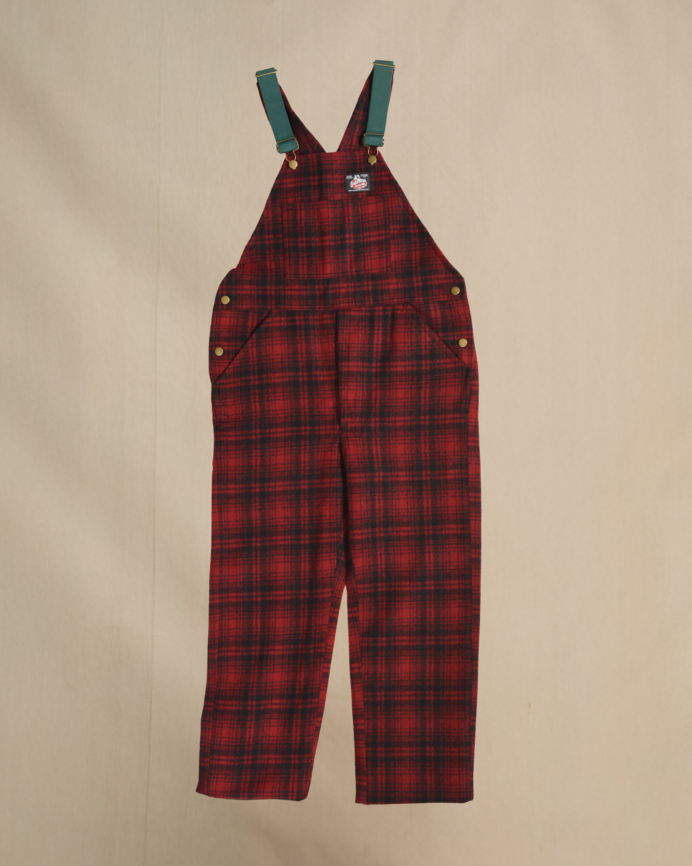 Wool Bib Overall - 95 - Red Black Muted Plaid – Johnson Woolen Mills