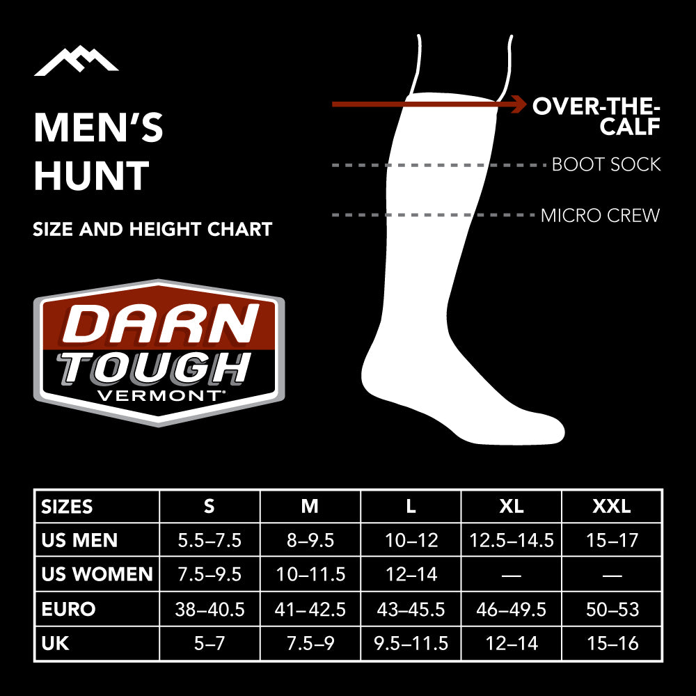 Darn tough men's hunt size chart