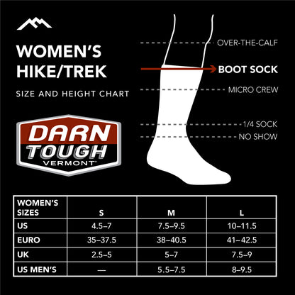 Darn Tough women's hike/trek sock size chart