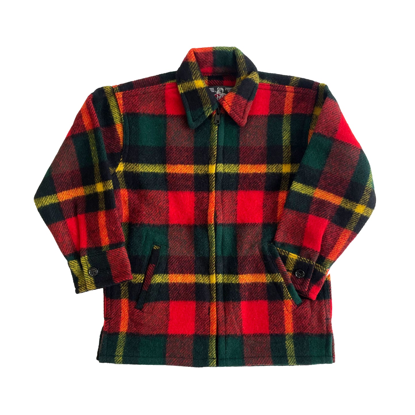 Johnson Woolen Mills Childrens Bright Red, Green, Yellow plaid Wool jac shirt