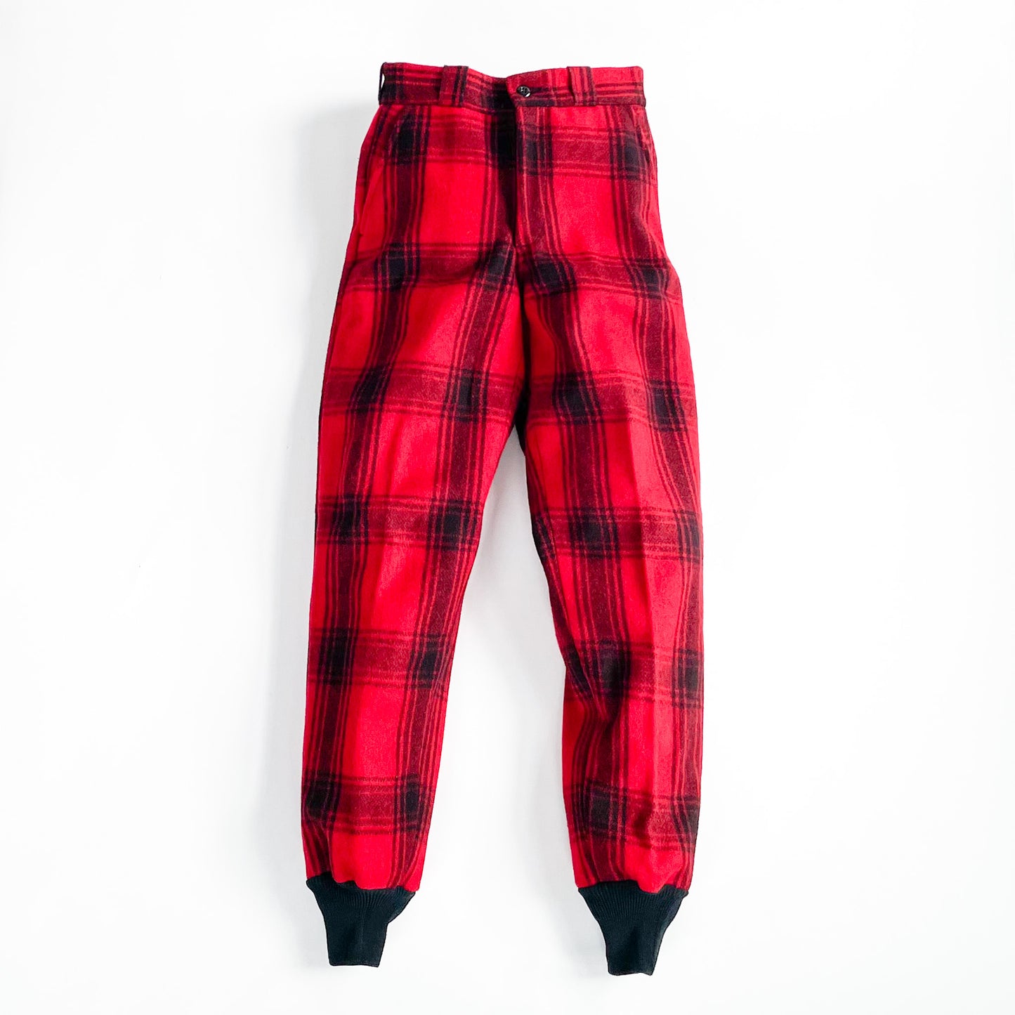 Cuff Pants  Bright Red & Black Muted Plaid front view both legs