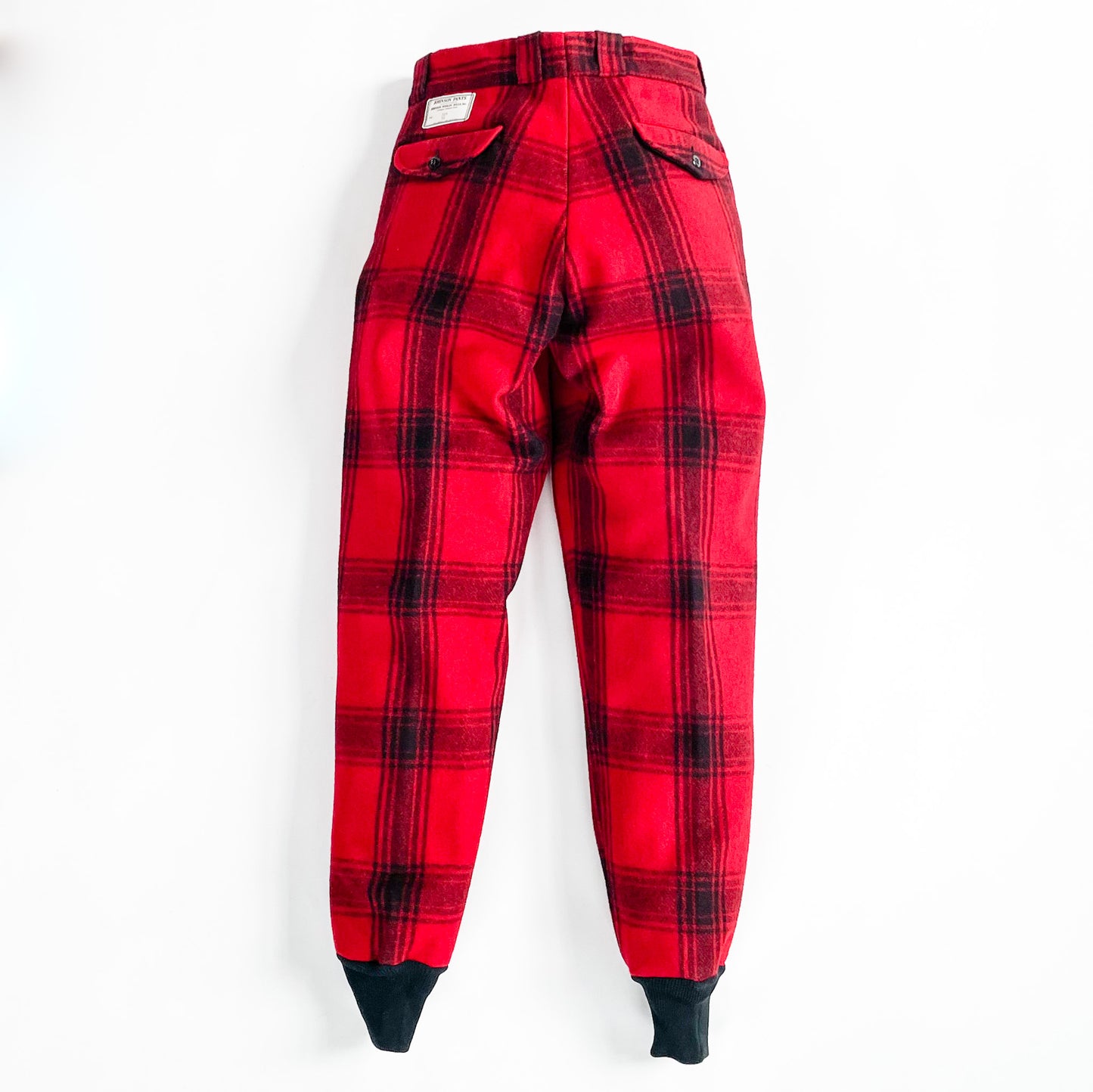 Cuff Pants Bright Red & Black Muted Plaid front view both legs