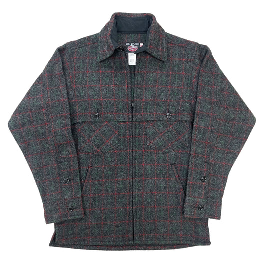 Adirondack plaid wool Jac Shirt - Full zip, gray with red and green pin stripes