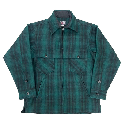 Wool Double cape jac shirt in green and black muted plaid