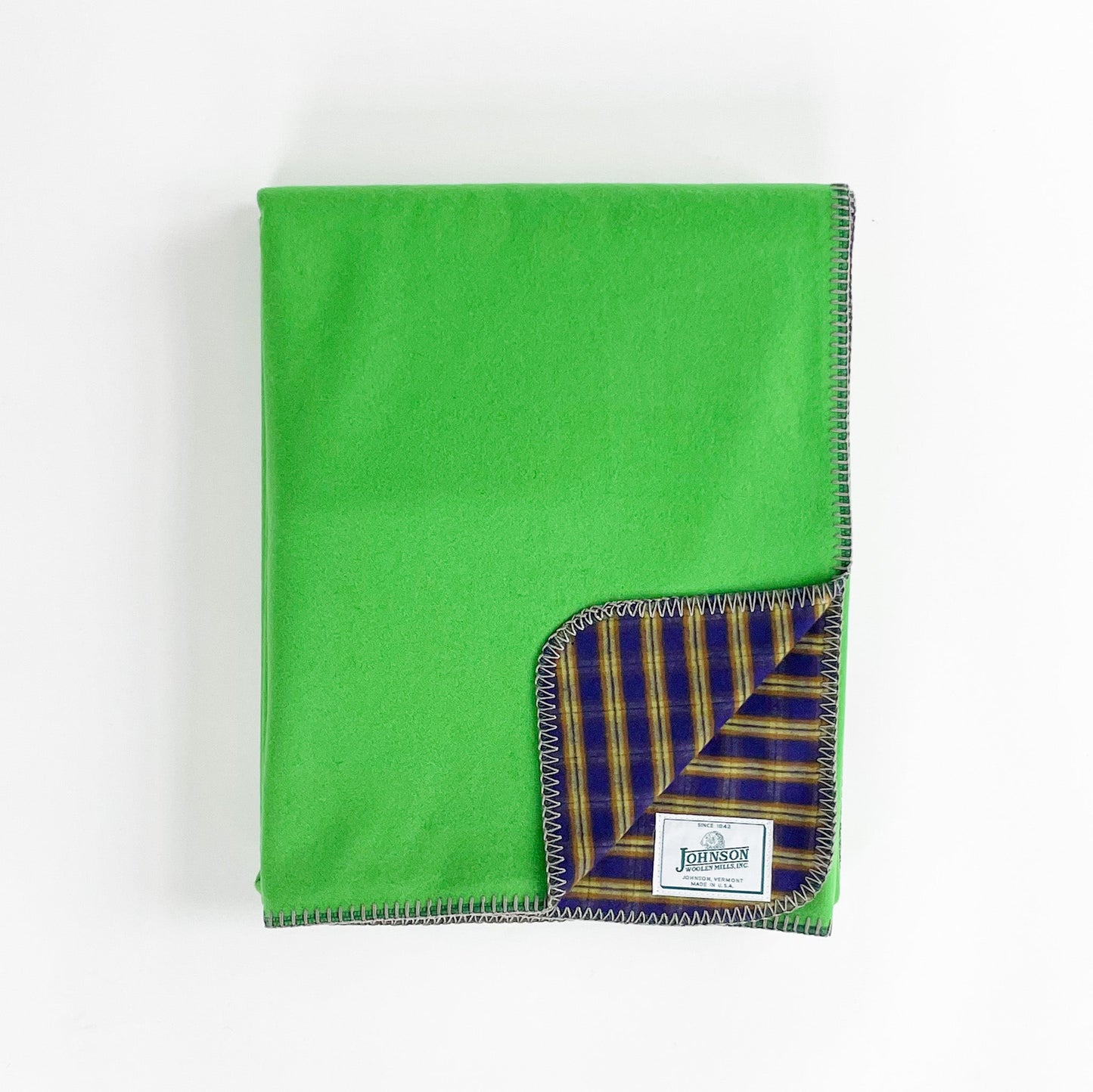 Flannel Wool Throws, lime wool outside, flannel bali inside, front view opened