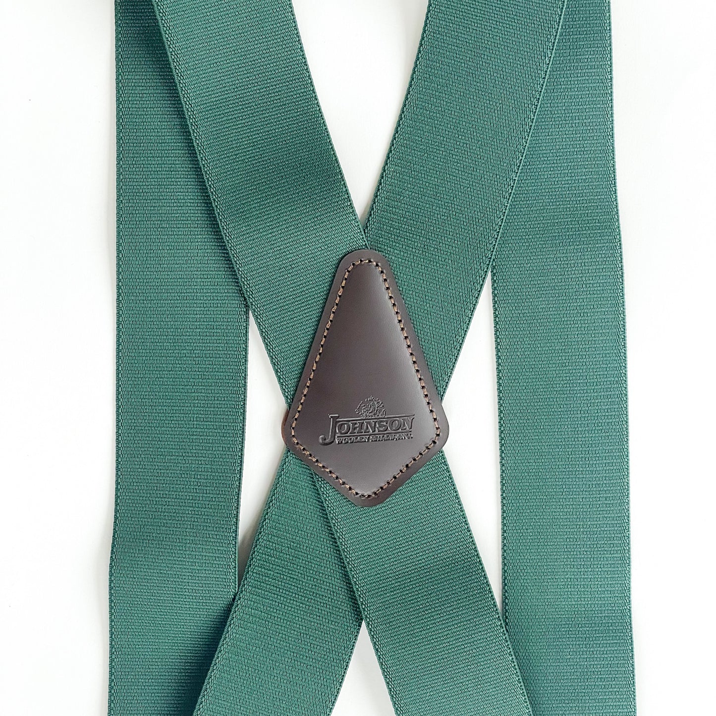 Johnson Woolen Mills green button suspenders back side