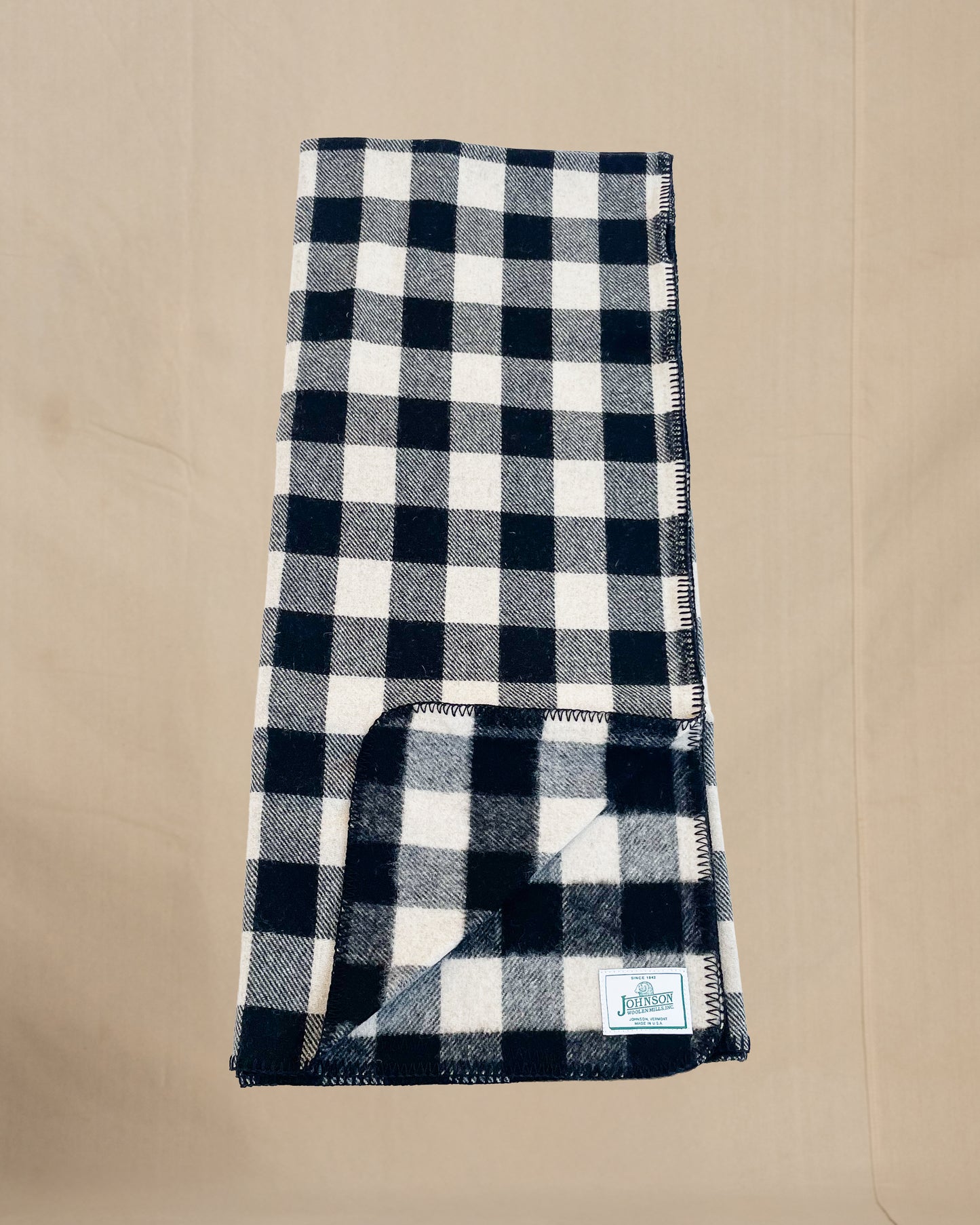 Johnson Woolen Mills throws Black white, Black & White 2 inch buffalo squares unfolded view