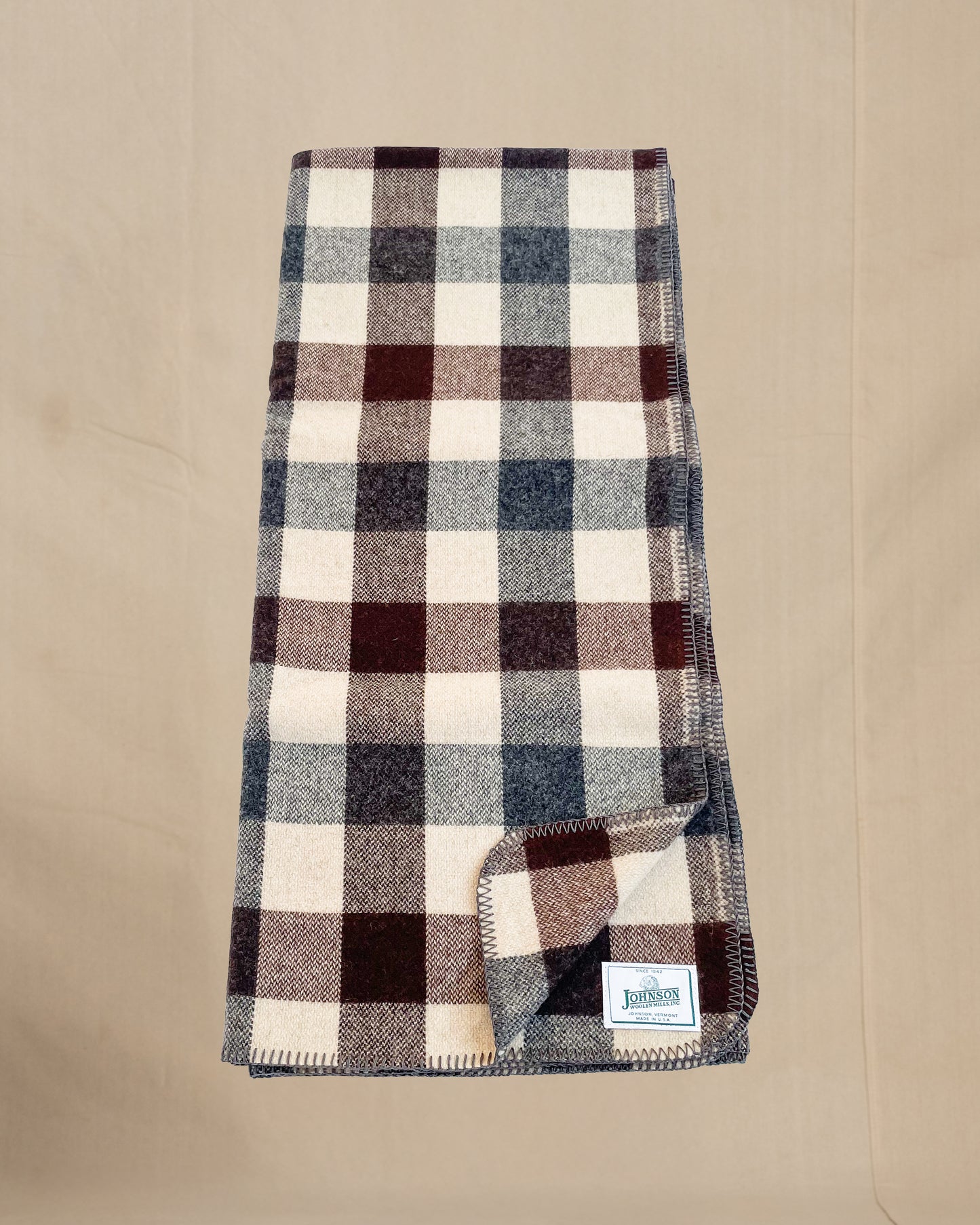 Johnson Woolen Mills throws Brown/Beige squares unfolded front view