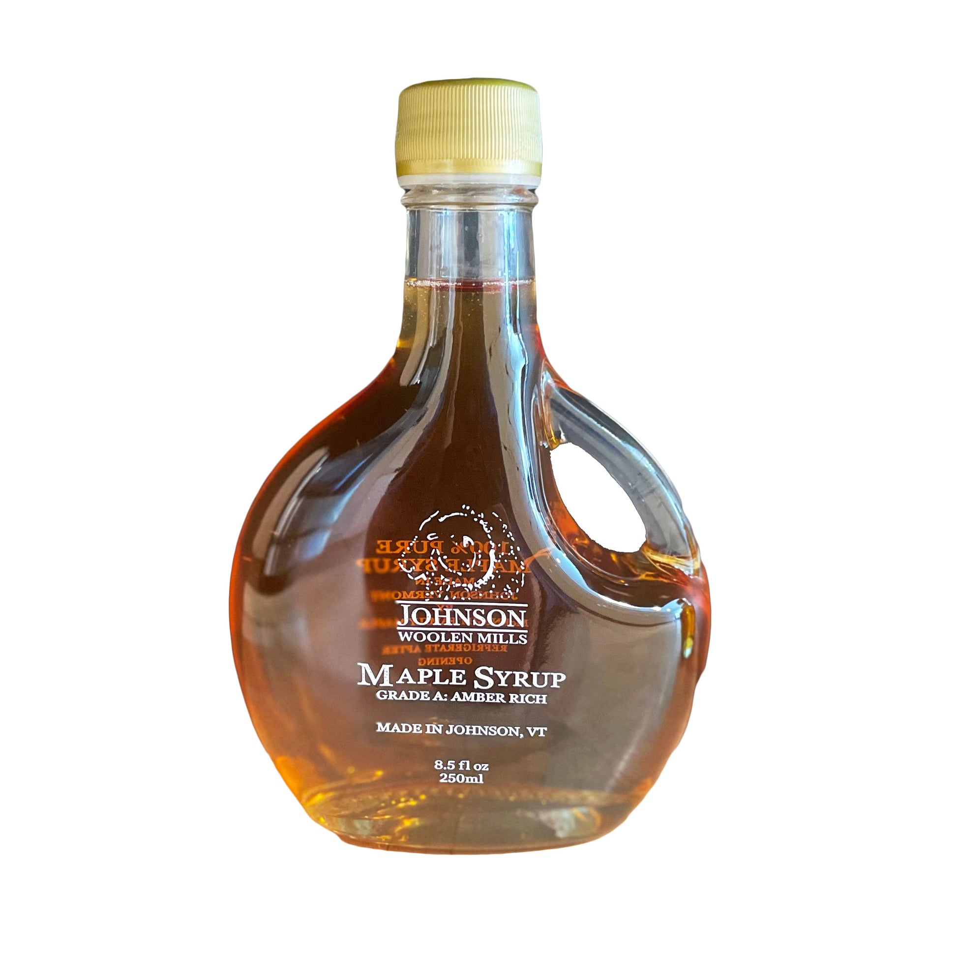 Johnson Maple Syrup in glass round bottle