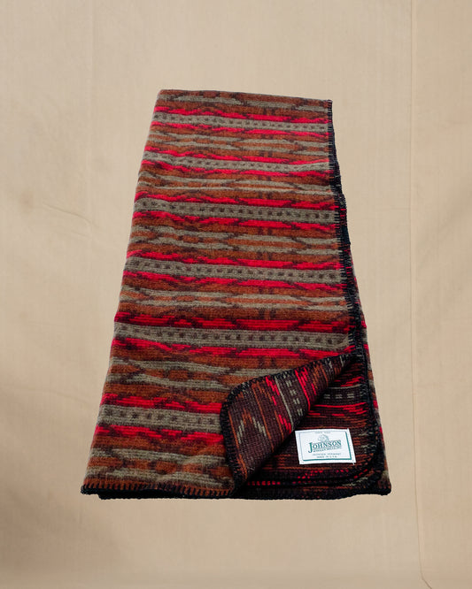 Johnson Woolen Mills Norris Throw, Red Print, Red/Rust/Sage print unfolded view