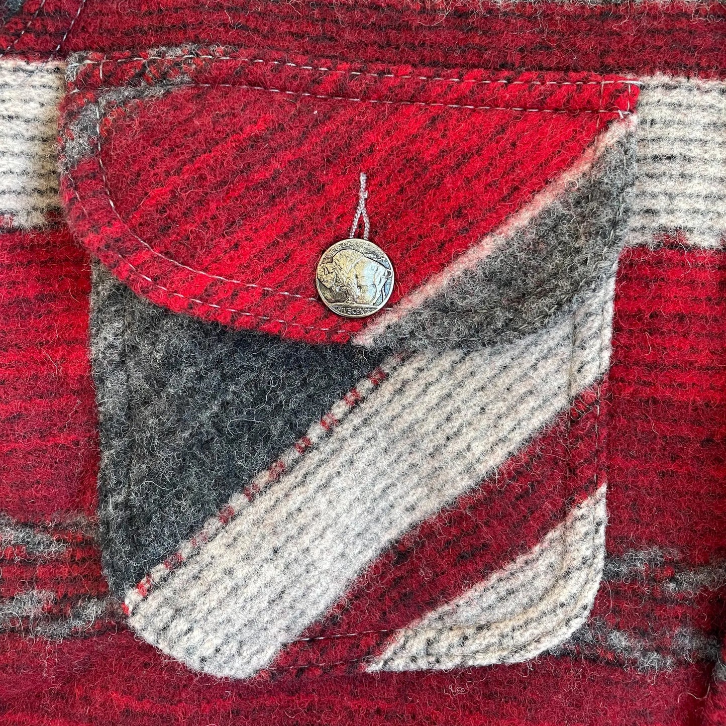 Johnson Woolen Mills Sterling Mountain Button Shirt view of pocket with sterling button