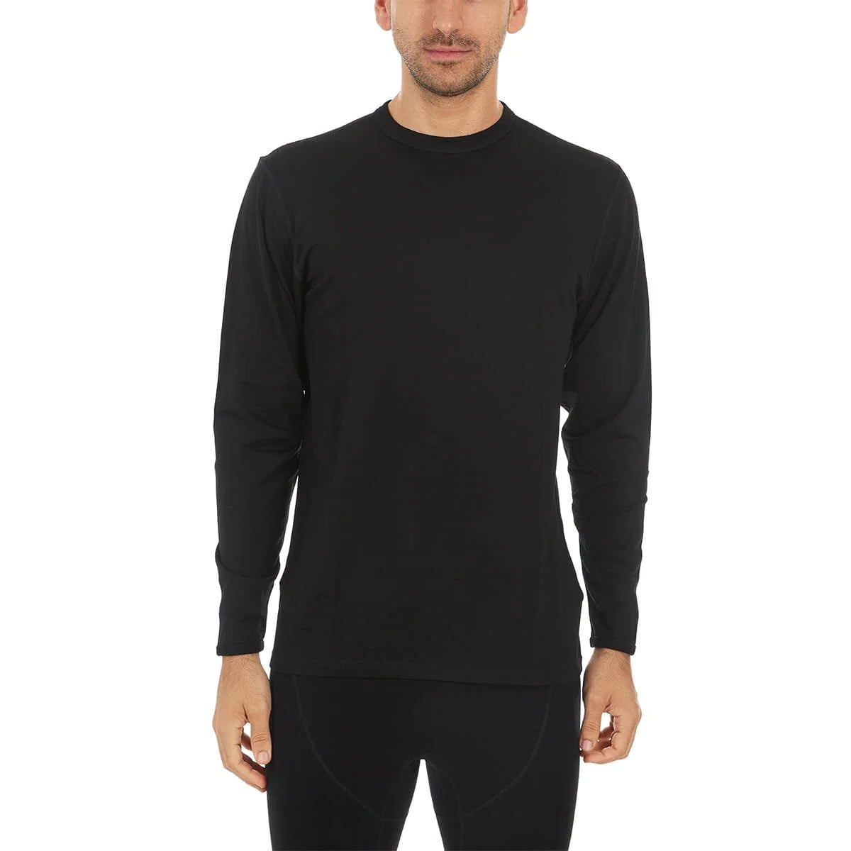 Minus 33 Men's Merino Wool Ticonderoga Crew Lightweight Black on model 