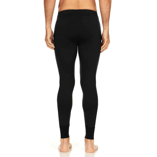 Minus 33 Saratoga black men's merino wool lightweight bottoms back side shown on model