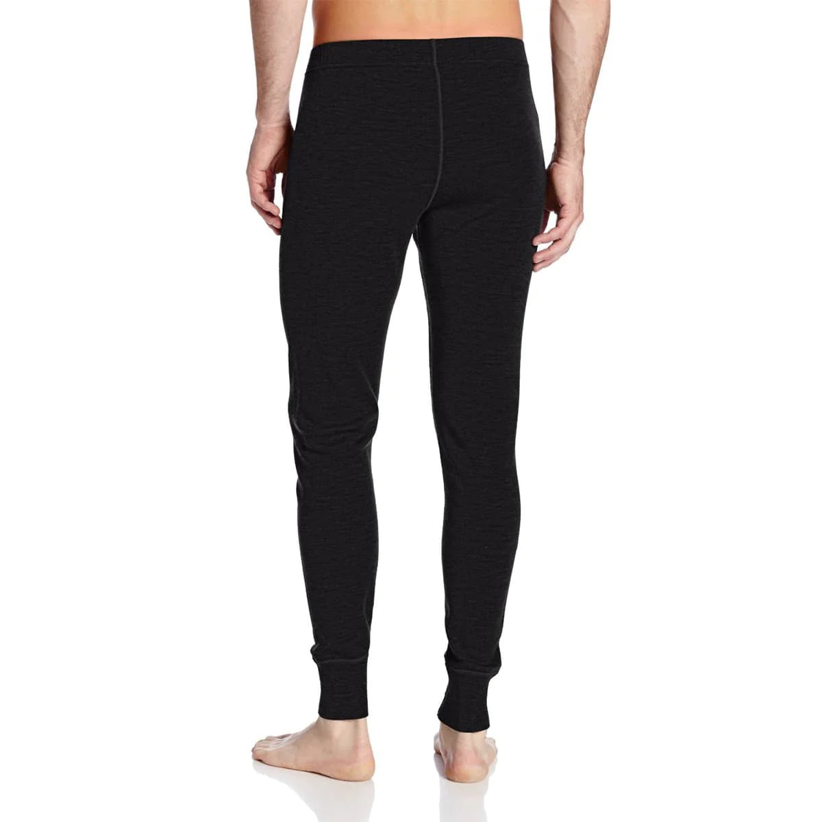 Minus 33 706 Kancamagus men's black merino wool mid-weight bottoms back side shown on model