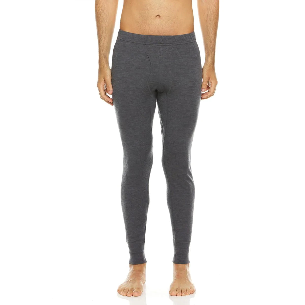 Minus 33 706 Kancamagus charcoal merino wool men's midweight bottoms shown on model