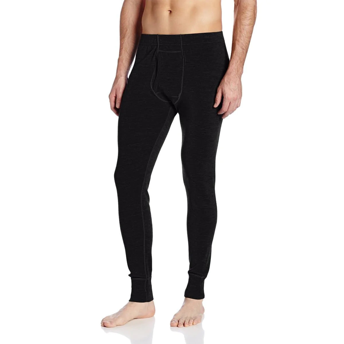 Minus 33 706 Kancamagus black merino wool men's midweight bottoms shown on model