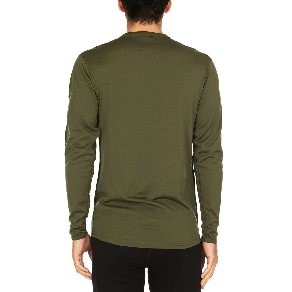 Minus 33 Men's Merino Wool Ticonderoga Crew Lightweight shown in Olive on model back view