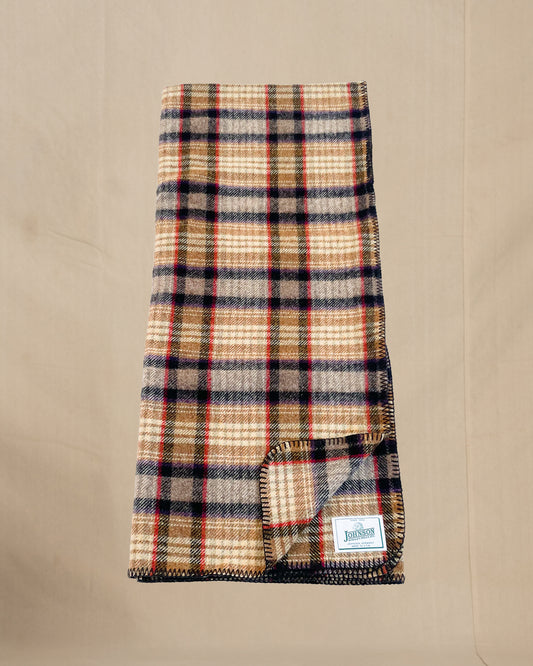 Johnson Woolen Mills throws Gold/Black/Red plaid unfolded front