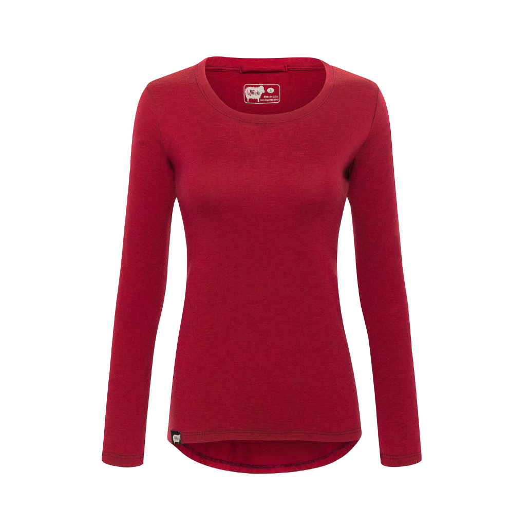 Women's 100% Merino Wool Long Sleeve Shirt in chili pepper