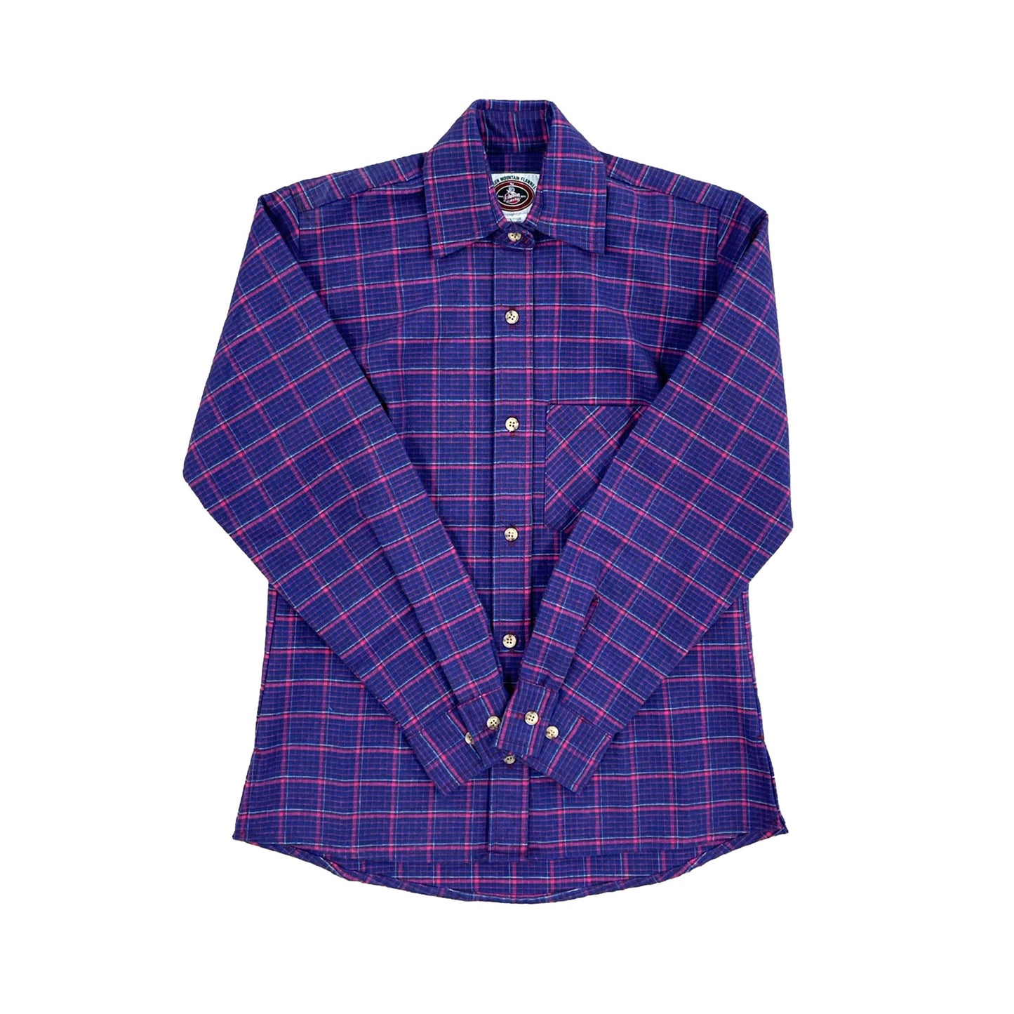 Women's flannel purple and pink plaid button down shirt