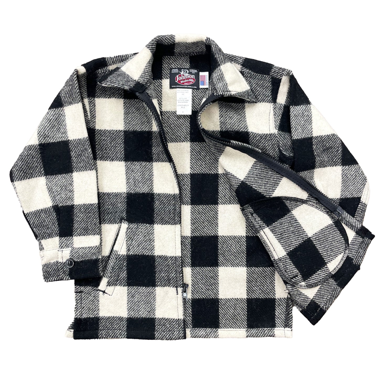 Children's Jac shirt in black and white buffalo check unzipped