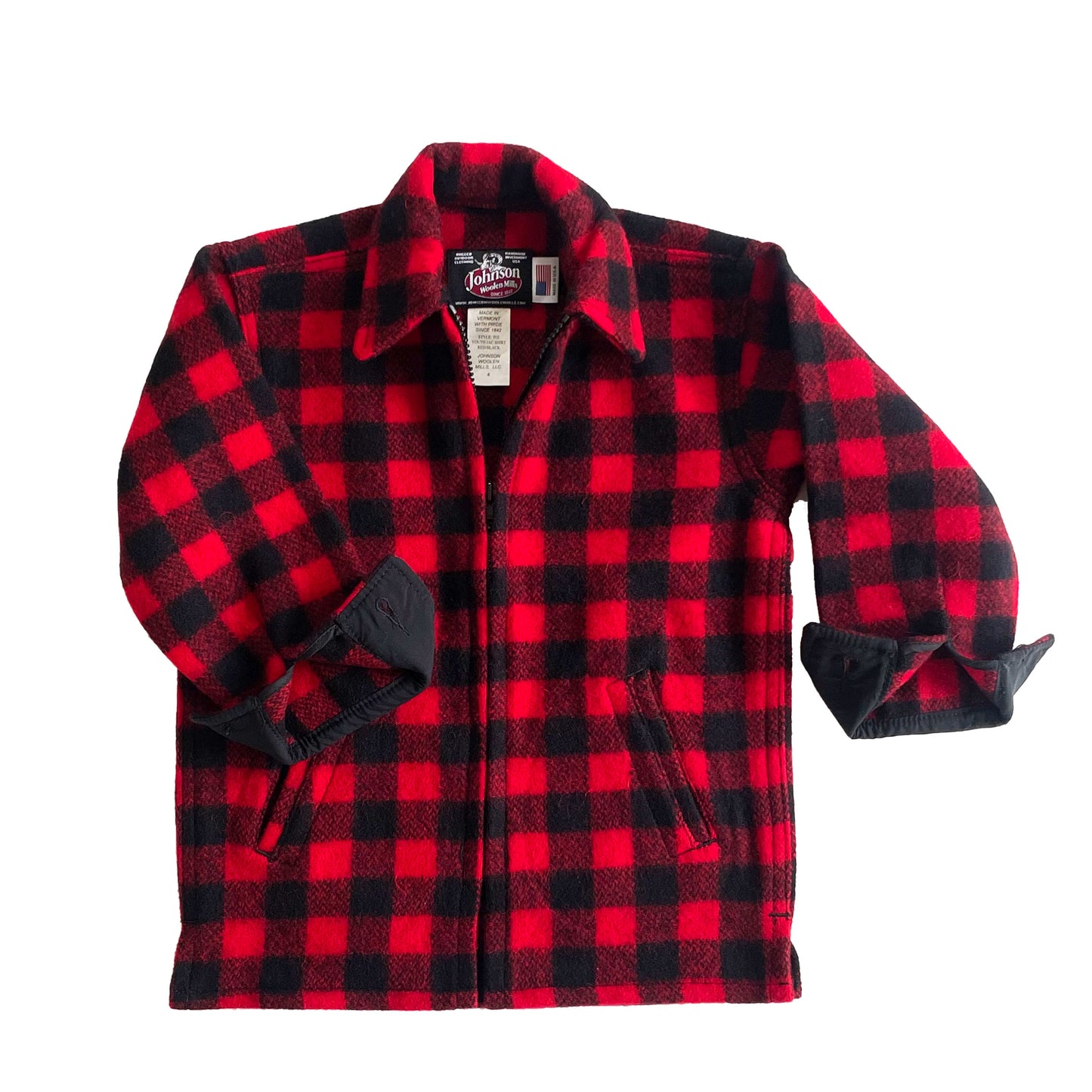 Johnson Woolen Mills Childrens Red and black buffalo check Wool jac shirt cuffs showing