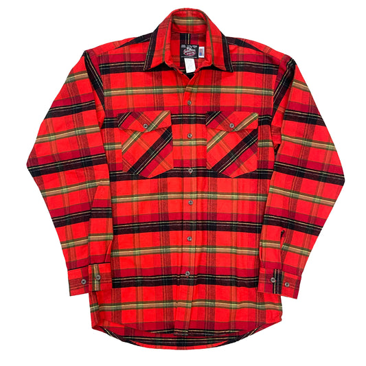 Red orange ad yellow plaid Flannel button down shirt