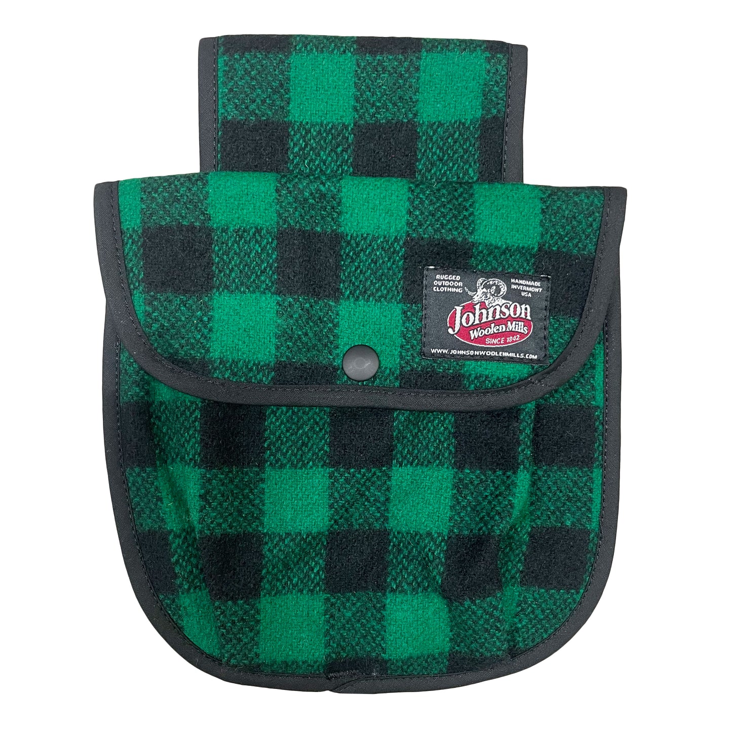 Wool green and black buffalo check black powder hunting pouch