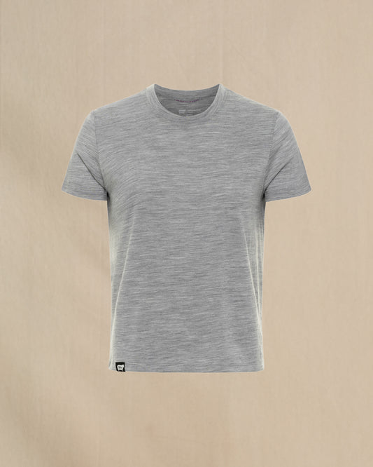 Wuru Women's 100% Merino Relaxed Crew Short Sleeve Gray