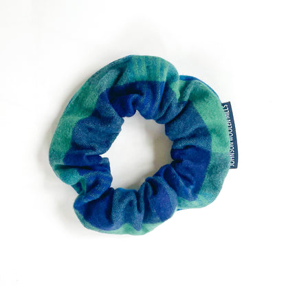 Royal, navy, and green plaid flannel scrunchie alternate side
