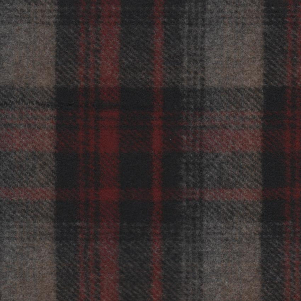 Wool fabric swatch maroon, black and beige muted plaid