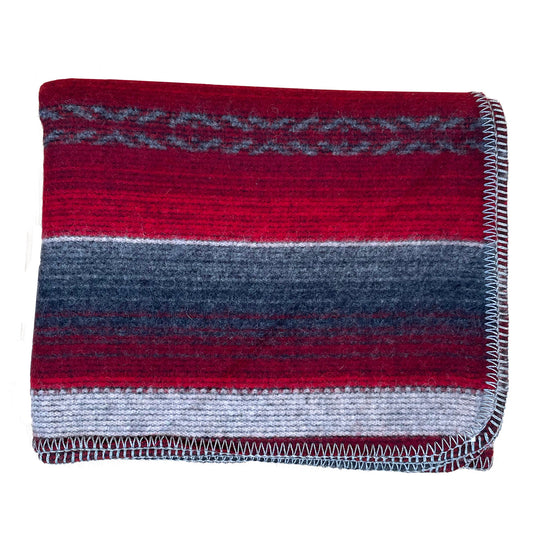 Johnson Woolen Mills Throw, Sterling Mountain, red/blue/white large stripes & sewed edges