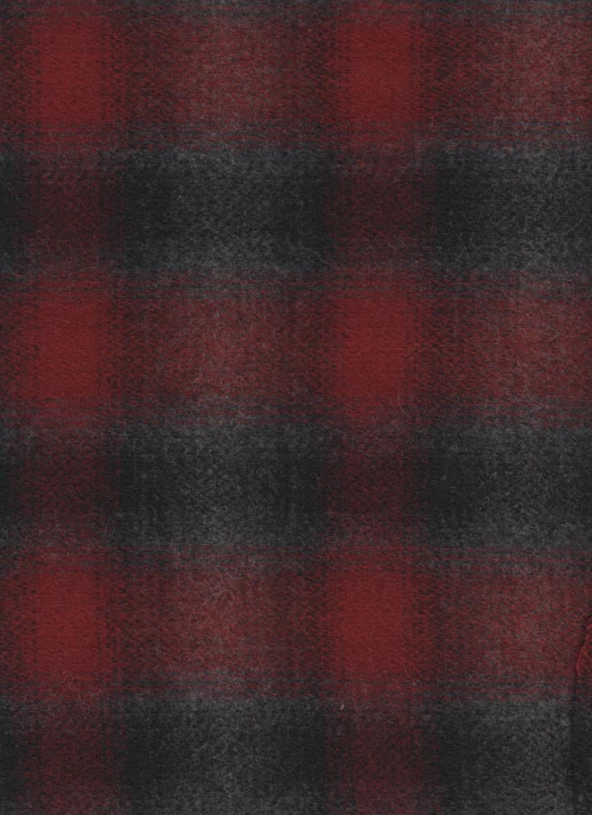 Red and gray muted plaid wool swatch