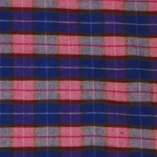 Green Mountain Flannel Swatch, Pink Panther, blue/pink/gray squares with white & black lines