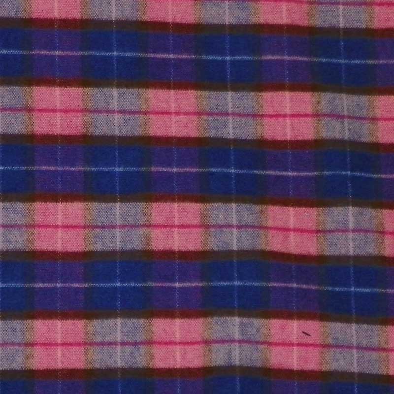 Green Mountain Flannel fabric - Pink Panther, blue, pink, gray squares with white & black lines plaid