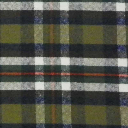 Green Mountain Flannel olive, blue and white plaid with red pinstripe