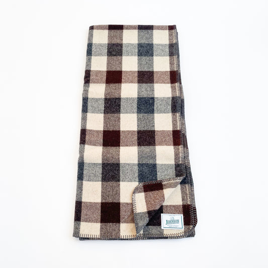 Johnson Woolen Mills throws Brown/Beigh squares unfolded front view