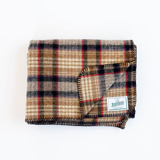 Johnson Woolen Mills throws Gold/Black/Red plaid folded front view