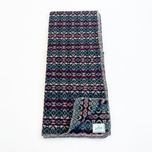 Johnson Woolen Mills throws Happy Raspberry, Raspberry/Cream/Blue Print unfolded front view