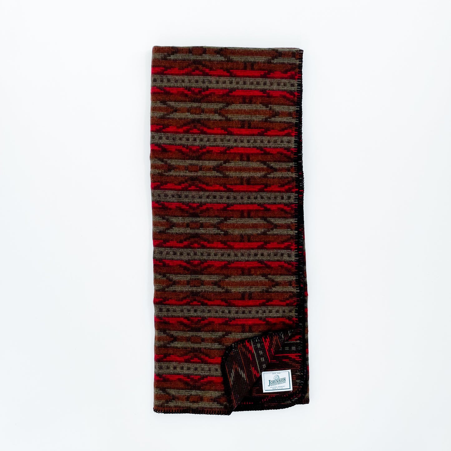 Johnson Woolen Mills Norris Throw, Red Print, Red/Rust/Sage print, unfolded view