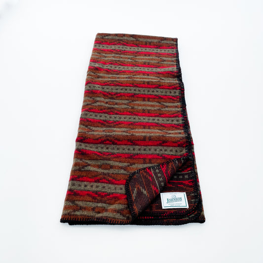Johnson Woolen Mills Norris Throw, Red Print, Red/Rust/Sage print unfolded view