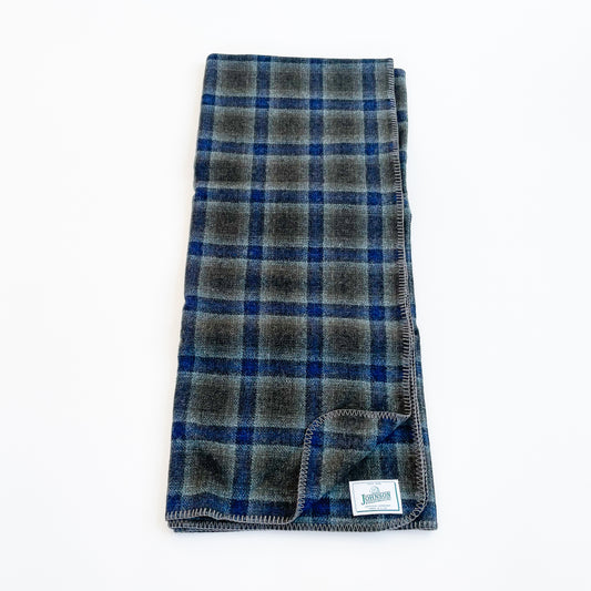 Johnson Woolen Mills Sage Royal Light Blue Windowpane folded throws front view