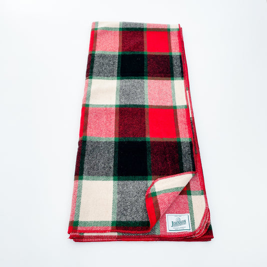 Johnson Woolen Mills Throw, Old Canadian Plaid, Rust/Green/Ivory/Black Plaid, unfolded view