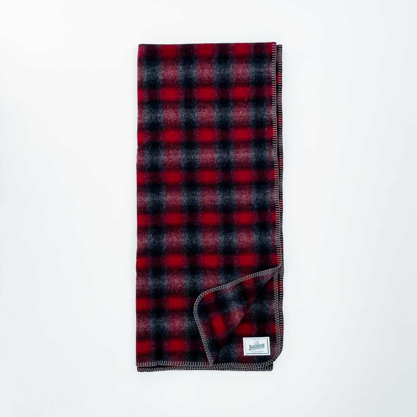 Johnson Woolen Mills Throw, Red/Black/Gray Muted Plaid, unfolded view